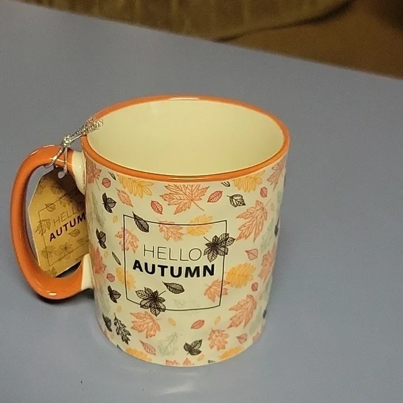 NWT Hello Autum coffee mug. Color white and pink and orange. - Picture 2 of 5